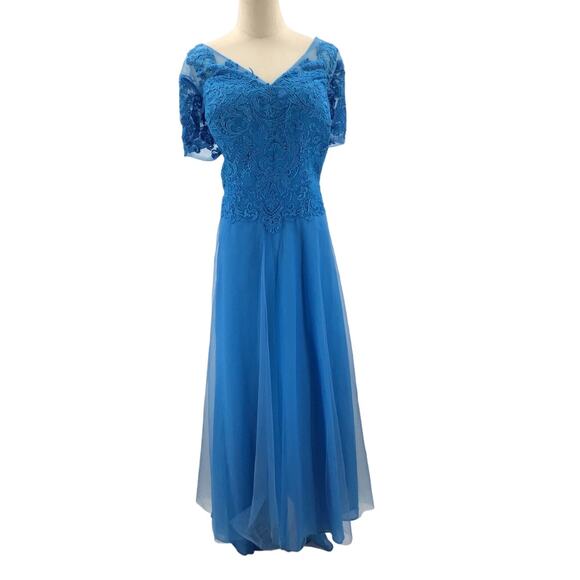 MOTHER OF THE BRIDE 24W Plus Blue Embroidered Lace Up party dress NEW B85 - Picture 1 of 7